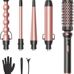 Wavytalk Multi-Curl 5-in-1 Ceramic Curling Wand Set, Curling Wand Set with Thermal Brush and 4 Interchangeable Ceramic Curling Wand(13-32 mm),Instant Heat Up Wand Curling Iron